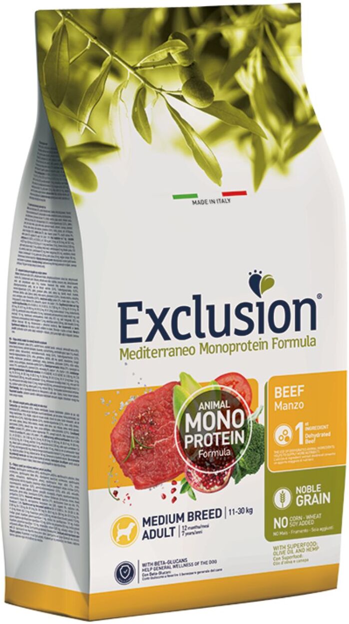 Exclusion Mediterraneo Monoproteico Noble Grain Adult Medium Manzo per Cani Adulti 3 Kg