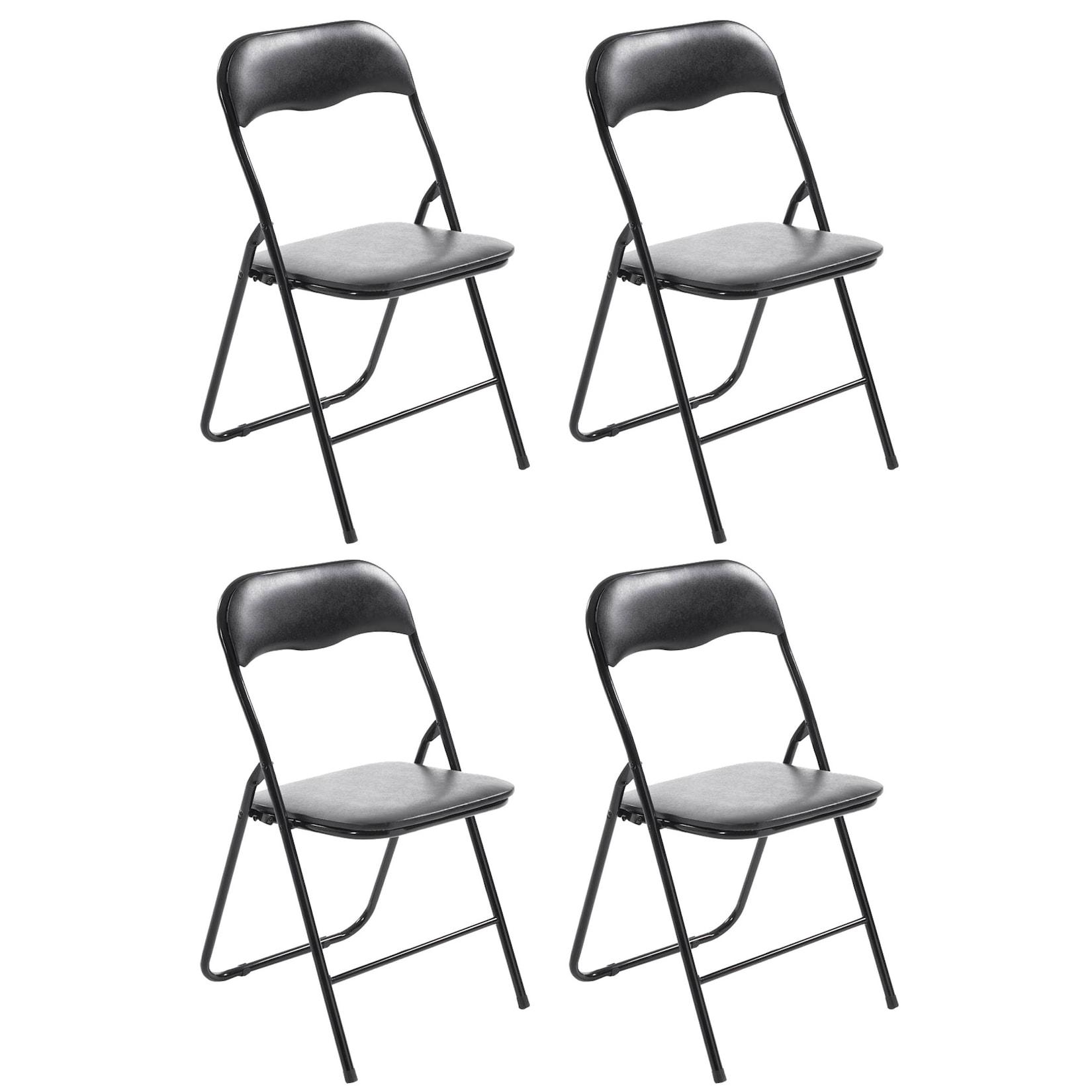 CLP 4er Set Klappstuhl Felix Gepolstert I Küchenstuhl Mit Metallgestell I Kunstleder PVC Sitz Gepolstert I Stühle Klappbar I Campingstühle