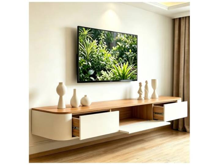 KSYGINXD 180cm TV Schrank, TV Lowboard Mit 2 Schubladen, 1 Klappe, TV Board Hängend, Fernsehschrank Für Das Wohnzimmer, Massivholz, Komplett Montiert