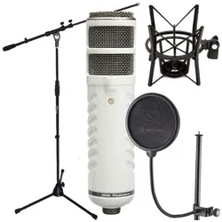 RØDE Podcaster mit Popschutz mit Spinne und Stativ, Mikrofon