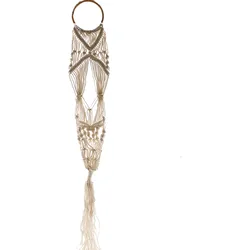 Macrame Pot Holder - Long With Ratten Hoop