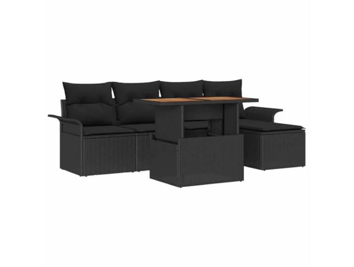 Garten-Set Polyrattan 6 Teile Schwarz mit Sofas und Tisch Modulares Design, Wasserabweisende Staufächer, verstellbare Tischbeine, Polyesterkissen, modernes Design