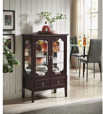 K&B Furniture Curio Display Storage Accent Cabinet with Glass Shelves