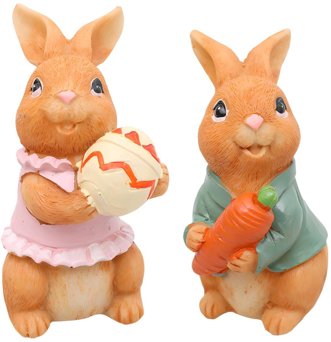 Set van 2 handgeschilderde paashaasfiguren voor decoratie