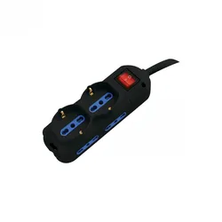 Alcapower 6-fach Steckdosenleiste, 4 Kombi-Buchsen 10/16A, 2 Schuko, 1,5m Kabel, 16A Winkelstecker, beleuchteter Schalter, Schwarz