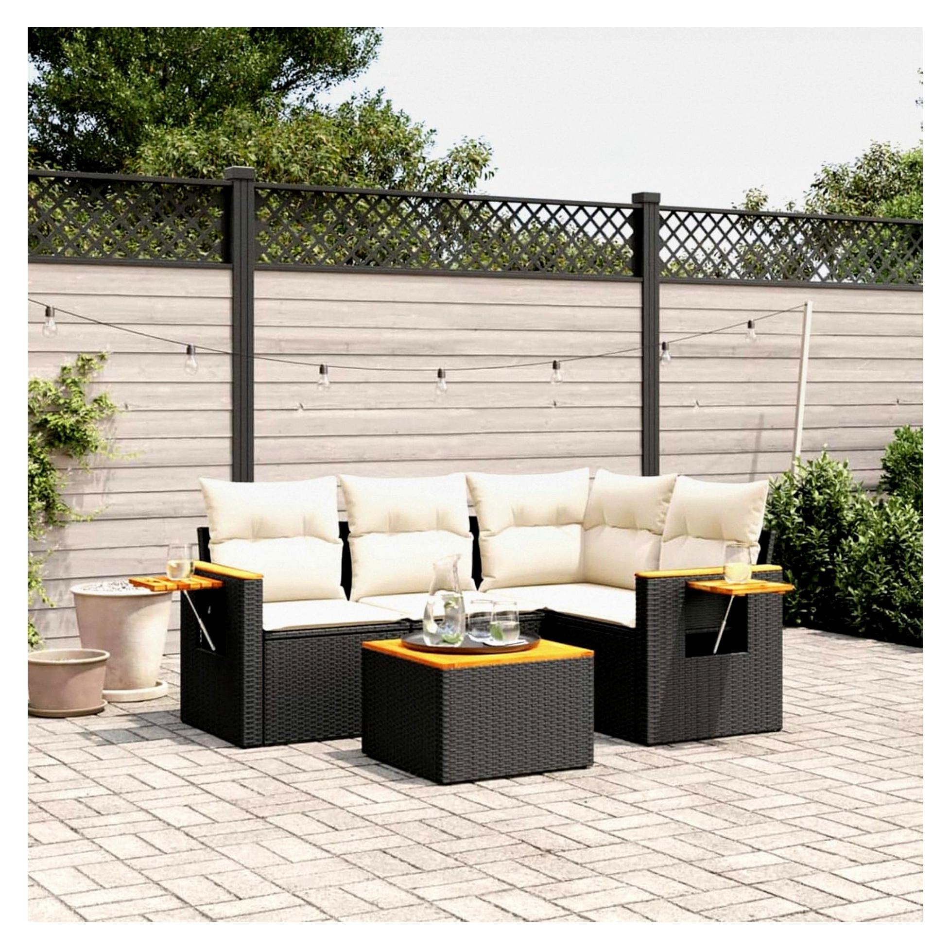 Balkon Lounge Rattan mit Stauraum - Gartenlounge Klein Sofa Ecklounge Rattansofa Sitzecke