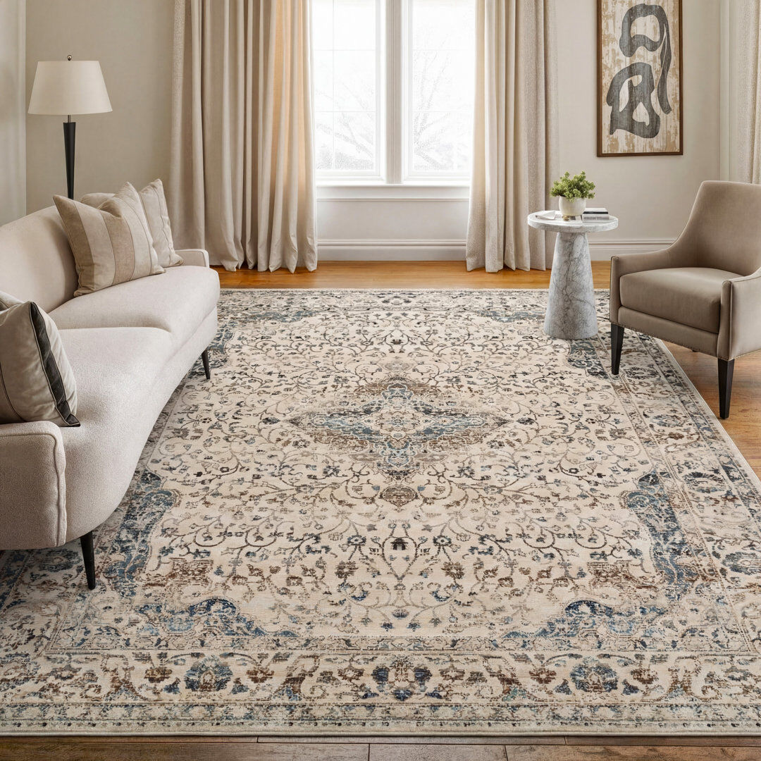 Rio Bradeord Rectangle Vintage Look Area Rug Ivory 300 x 239cm