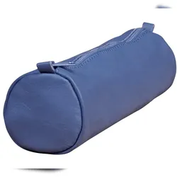 Clairefontaine 8x Age Bag, rundes Schlampermäppchen aus Leder, 21xØ6 cm - Blau 77023C