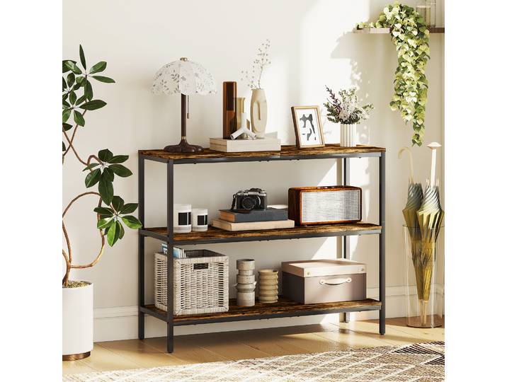 HOMCOM Table Console 3 Niveaux Bois Brun Clair Métal