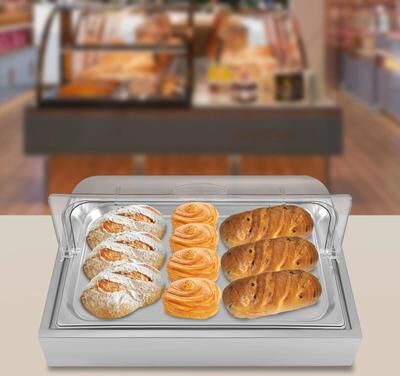 Drop Dash Deals Stainless Steel Buffet Tray With Ice Box And Clear Roll Top Cover Stainless Steel Buffet Tray With Ice Box And Clear Roll Top Cover