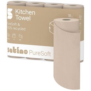 Satino Küchenrolle PureSoft 3-lagig, 64 Blatt je Rolle, aus Recyclingpapier, saugstark, 4 Rollen