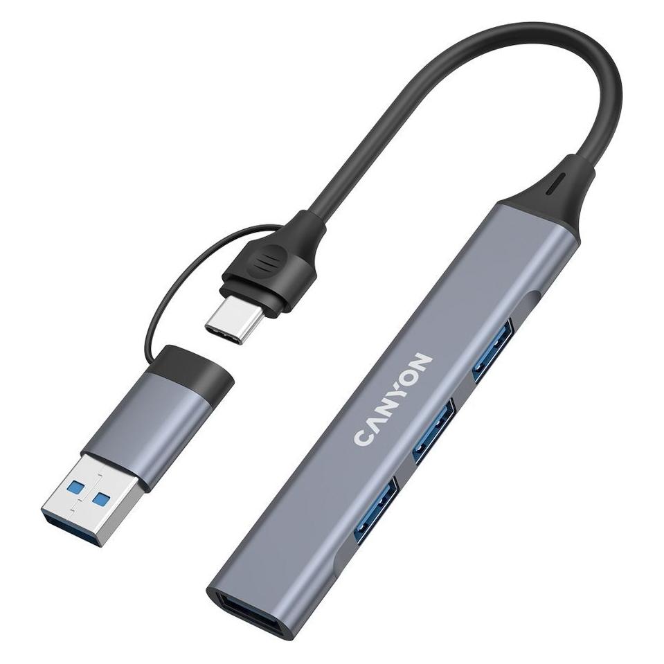 Canyon Konverter-Hub DS-02 4in1 USB-A/C Grau (USB-A, USB-C, 4 Ports) (CNS-TDS02G)