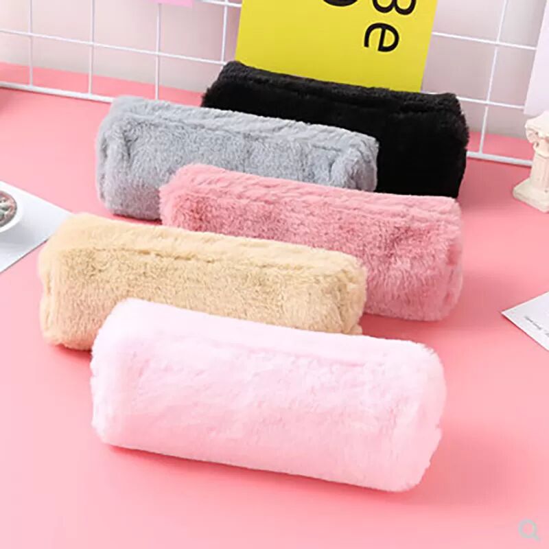 INF Trousse à crayons en peluche, sac de papeterie octogonal pour étudiants Rose