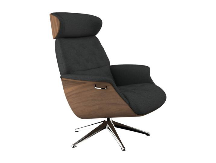 Relaxsessel FLEXLUX Volden Fernsehsessel, verstellbarer Rücken- & Kopfstütze, drehbar , grau (dervit grau), B:83cm H:112cm T:125cm, 100% Polyester, Sessel, Relaxsessel, Rücken- und Kopfteilverstellung, Drehbar, Fuß Alu, Armlehne Walnuss