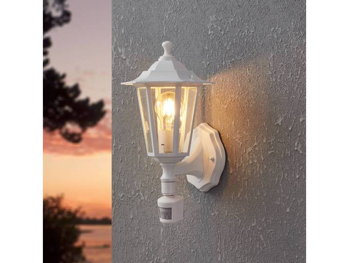 EGLO Außenwandlampe Laterna 5, weiß, Höhe 36 cm, Metall, Sensor 5, weiß / opal, Aluminium, Antik