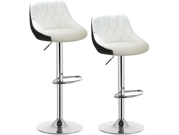 WOLTU 2 x Tabourets de bar design 2 couleurs siege en cuir artificiel Tabourets de cuisine hauteur réglable Blanc Noir