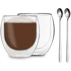 Feelino DUOS doppelwandiges Glas 80 ml Thermofunktion inkl. Edelstahl-Löffel Transparent