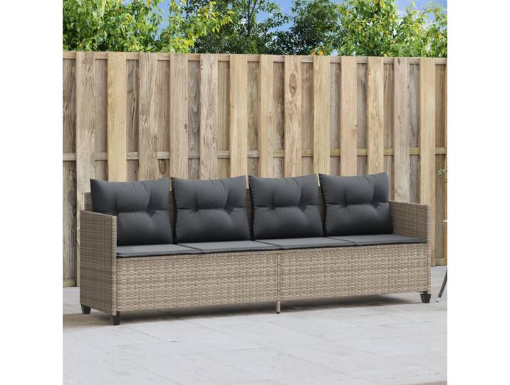 vidaXL Sonnenliege mit Kissen Hellgrau Poly Rattan