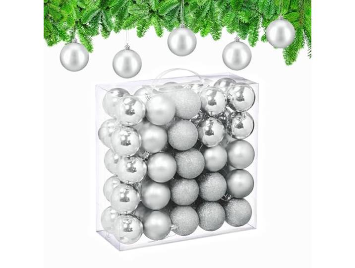 Relaxdays Boule de Noël\, lot Pratique de 50\, en Plastique Robuste\, pour Le Sapin\, diamètre : 6 cm\, argentée