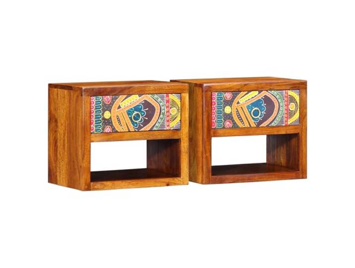 HEFZGDB Nachttische 2 Stück 40x35x35 cm Massivholz Akazie braun mit Schubladen und Regalen im Boho-Stil für Schlafzimmer und Wohnzimmer, Elegante Mangoholz Nachttische mit Stauraum