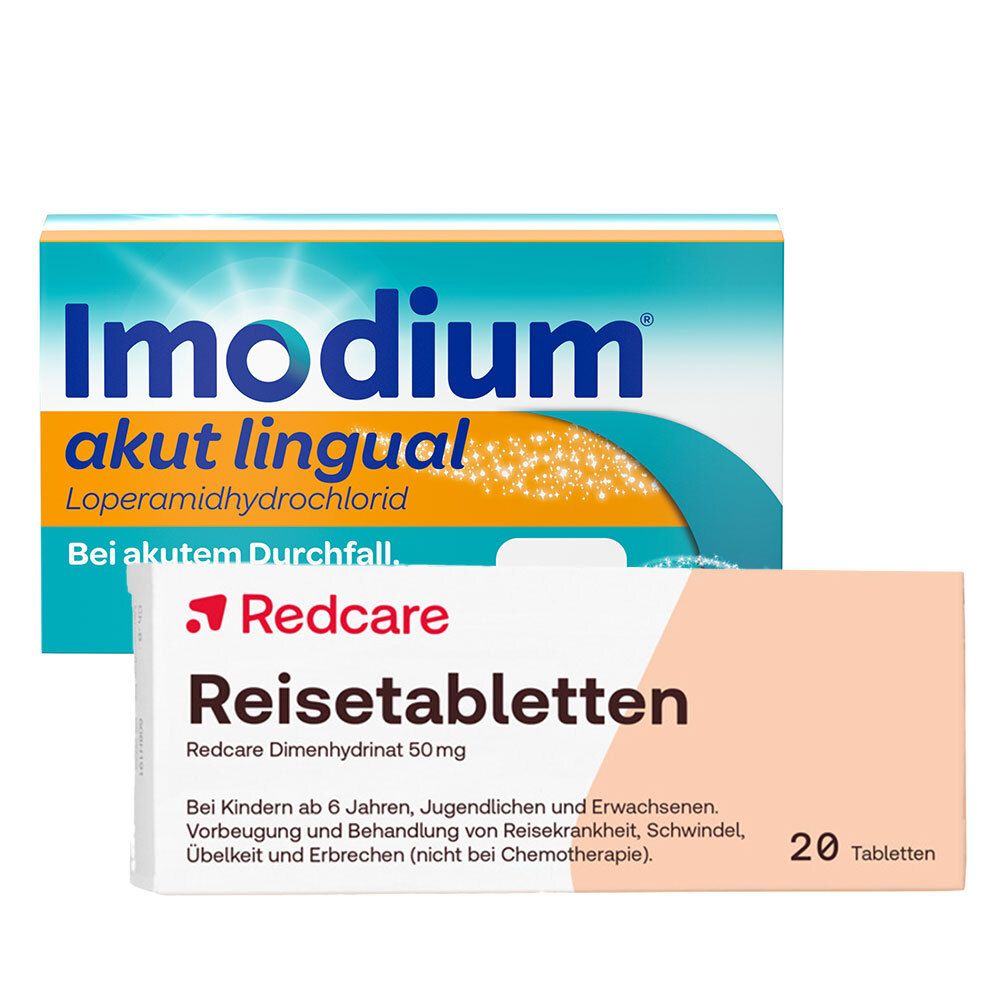 Imodium akut lingual + Redcare Reisetabletten Dimenhydrinat 50mg 12+20 St Set