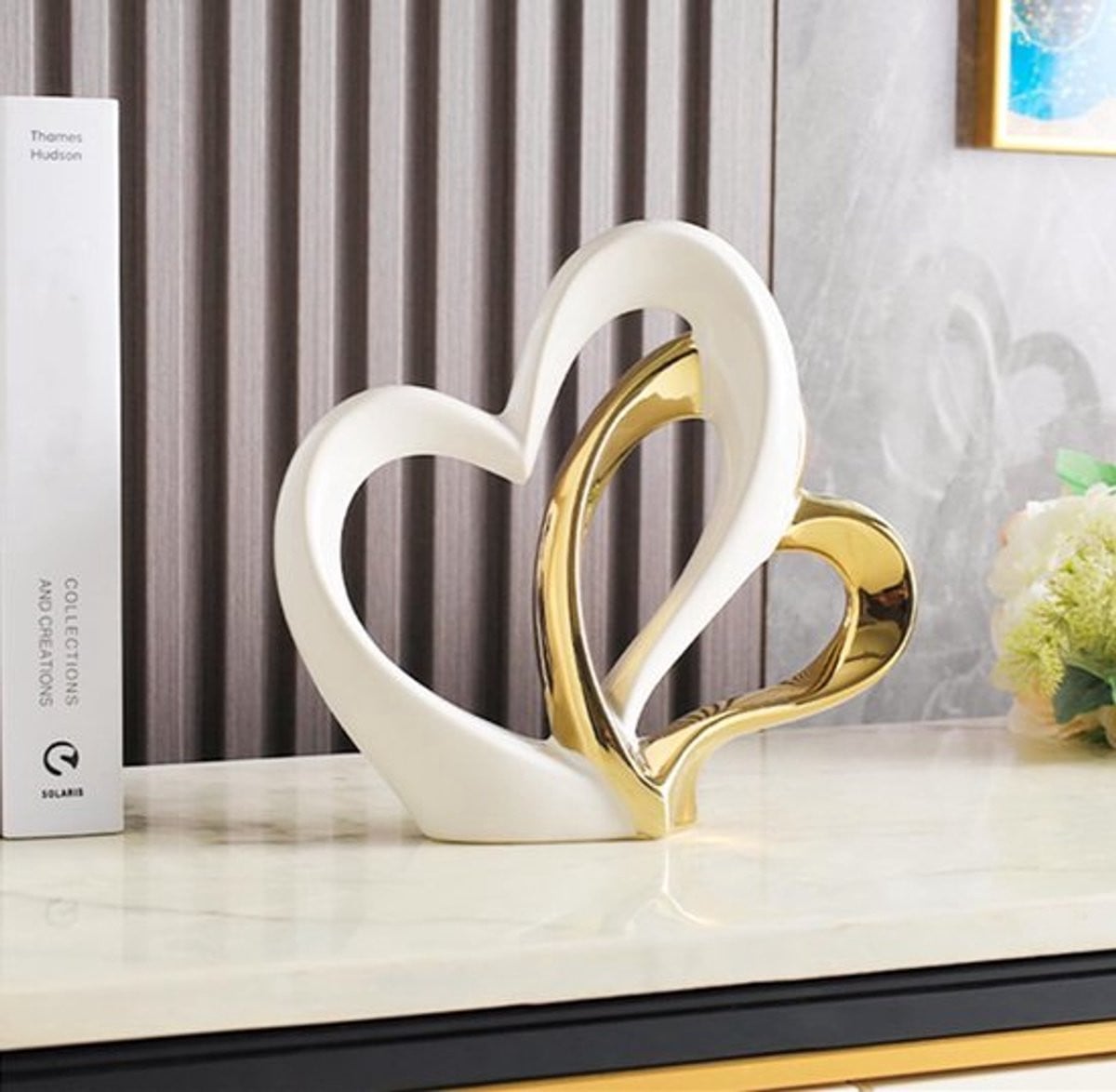 SnelShoppen Dubbel Hart Ornament - Keramisch Hart Beeldje voor Moderne Home Decoratie