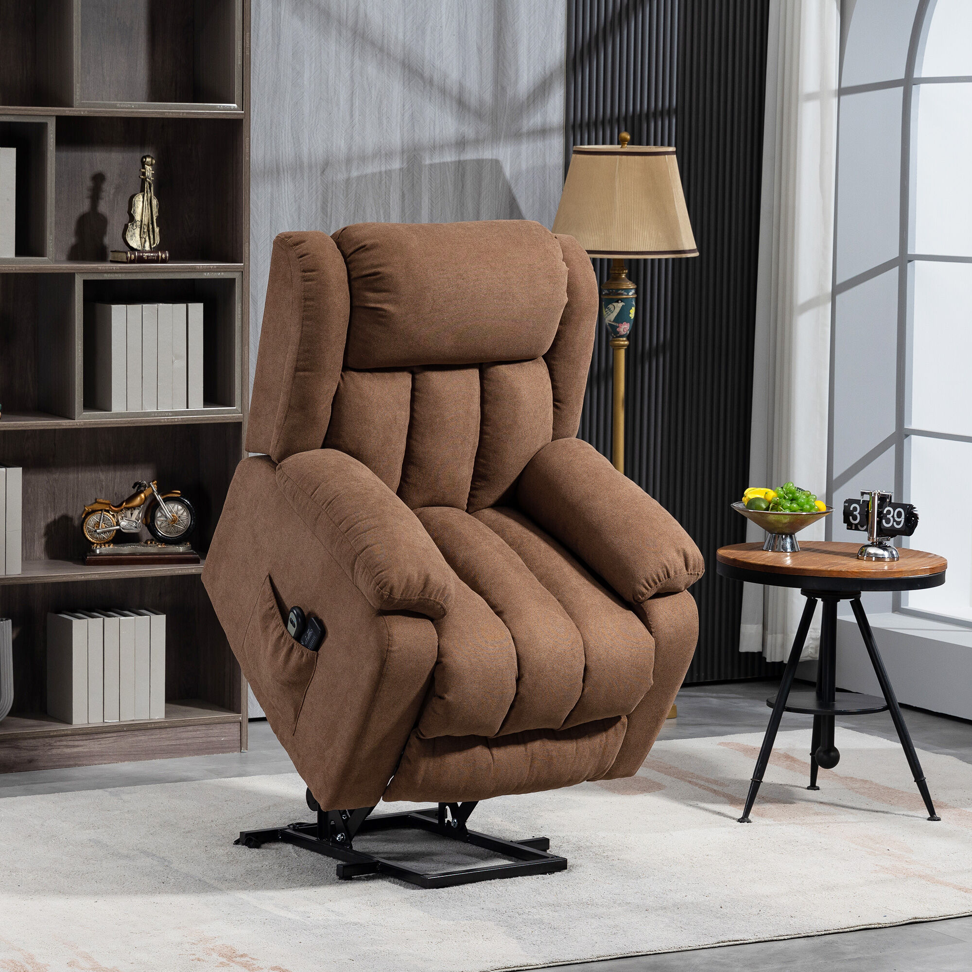 Altro Poltrona Elettrica Alzapersona Massaggiante Reclinabile Con Telecomando, In Tessuto, 91x93x103cm, Marrone