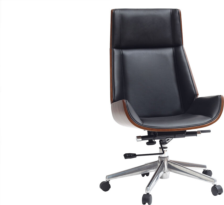Miliboo Design-Bürosessel dunkles Holz und Schwarz CURVED