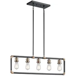 Pendelleuchte Hängelampe Deckenlampe Stahl Schwarz Messing Esszimmerleuchte