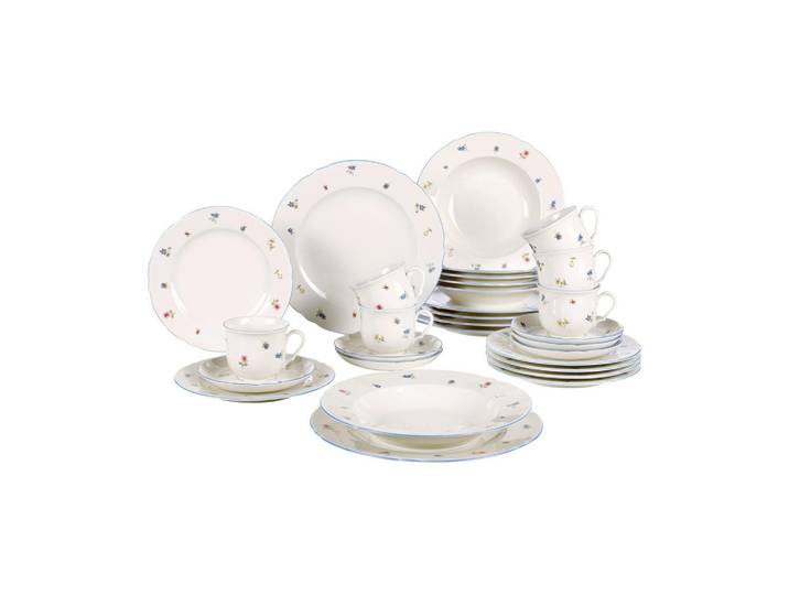 Seltmann Weiden Kombiservice, Weiss, Keramik, 30-teilig, Blume, 210 ml,210 ml, handbemalt, Geschirr, Geschirr-Sets, Kombiservice