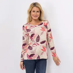 DENIM & CO. Shirt, 1/1 Arm Rundhalsausschnitt Seitenschlitze Allover-Druck