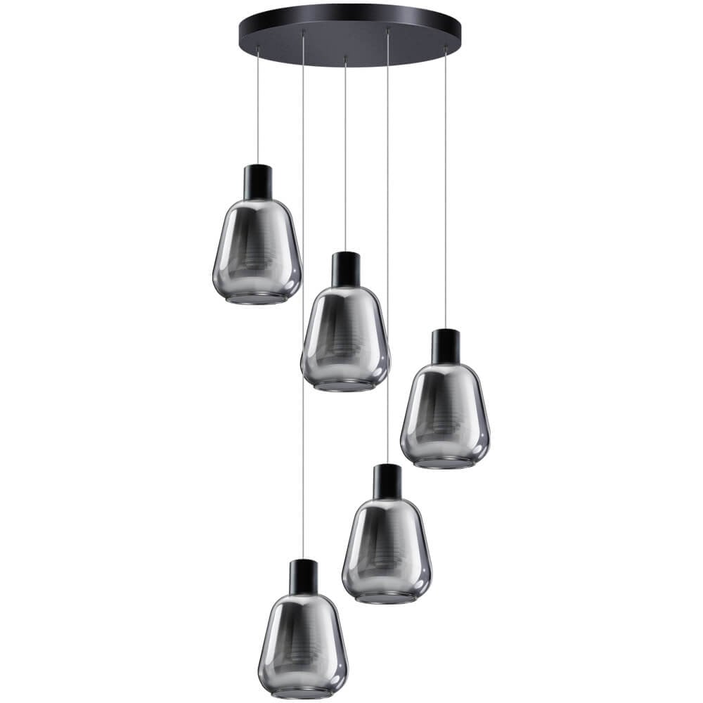 ETH Gary 5-lichts vide hanglamp met zwart aluminium en transparant glas
