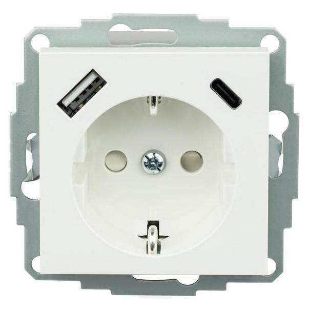 Varia Schutzkontakt-Einbausteckdose USB-C/USB-A 25W, ohne Rahmen, weiss (426371)
