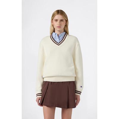 Cardigan CHAMPION "Champion Academy", Damen, Gr. L, beige (wsw, cho), Strick, Obermaterial: 50% Baumwolle, 50% Polyacryl, normal, Strickjacken, Langarm-Ausführung, aus Baumwolle und Polyacryl, normale Länge