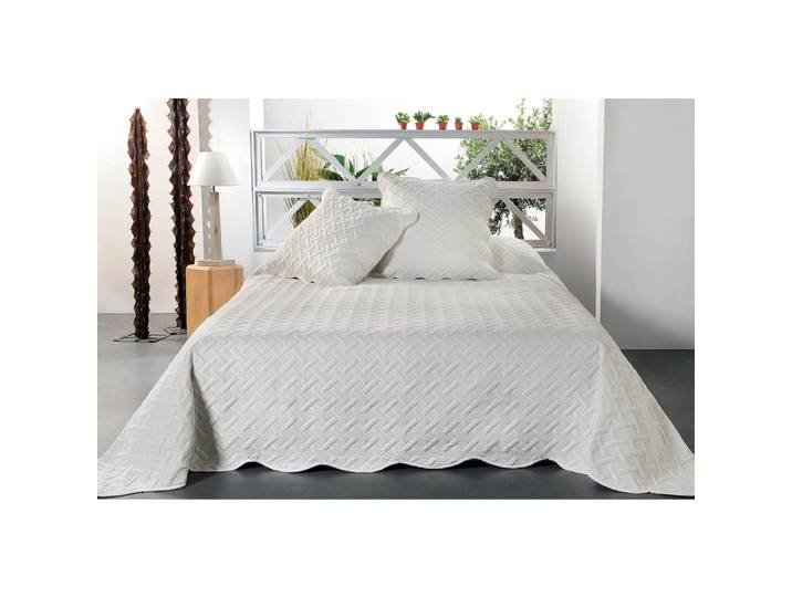 Jeté de lit aux formes géométriques surpiquées polyester ecru 230x250