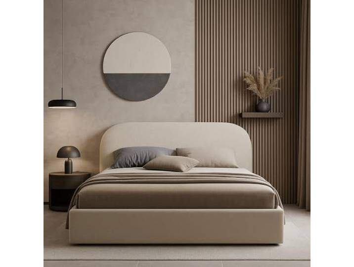 Sofello Moon Polsterbett mit Lattenrost aus Holz mit AUFHEBEN 90x200 120x200 140x200 160x200 180x200 200x200 (Quelle 05 - beige, 140x200)
