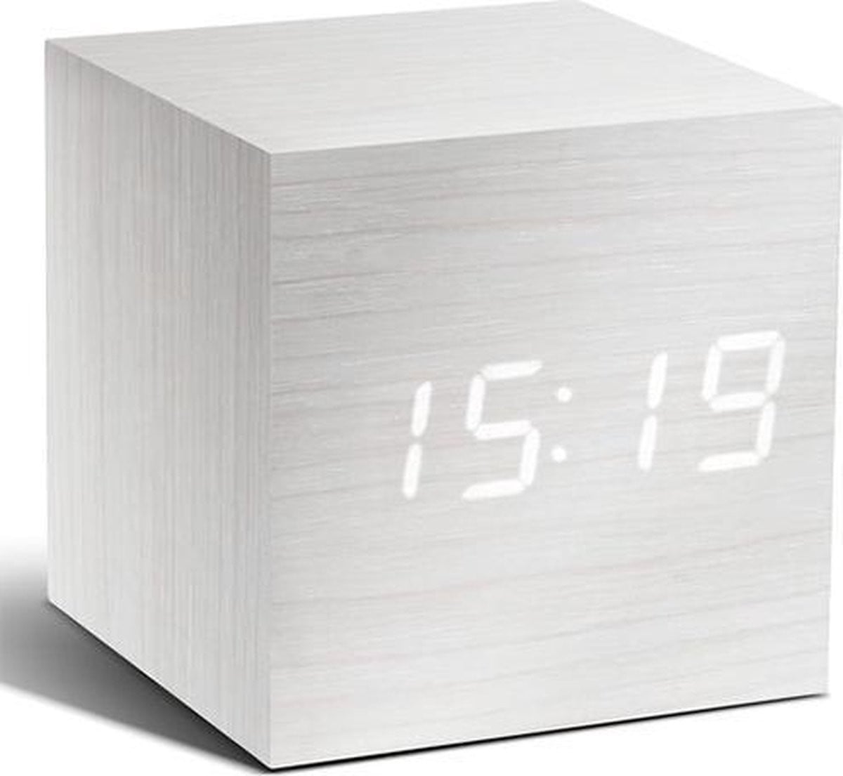 Gingko Cube Click Clock Wekker - Wit - Witte LED