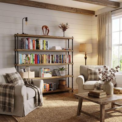 Wallniture 60 inch Long Pipe Bookcase, 11.25'' Deep & 1.5'' Thick Hanging Wood Shelf for Home Organization, Rustic, Tier Options