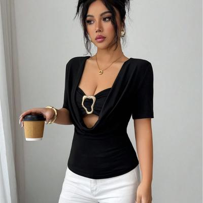 Universal Stock Crop Top For Women Fake Metal Buckle Streetwear Tee xl