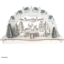 HTI-Living, Weihnachtsbeleuchtung, Schwibbogen Weiss Rehe an der Futterkrippe
