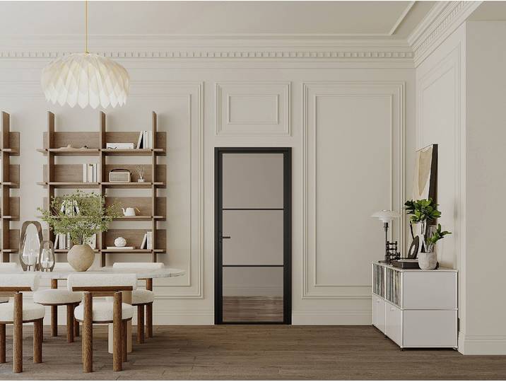 Tür-Set - wendbar - Aluminium & Rauchglas - 204 x 73 cm - Schwarz - MASERU
