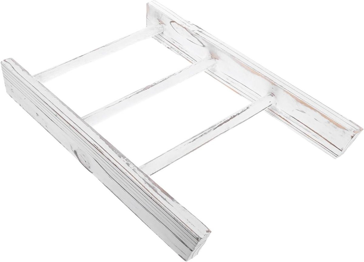 Houten theedoek ladder handdoekrek voor keuken en badkamer in wit - B/D/H: 41 x 28 x 5 cm