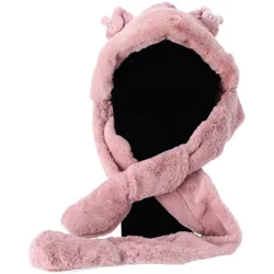 Plüschmütze mit Schal und 3-in-1-Handschuhen für Kinder von 2 bis 12 Jahren – rosa