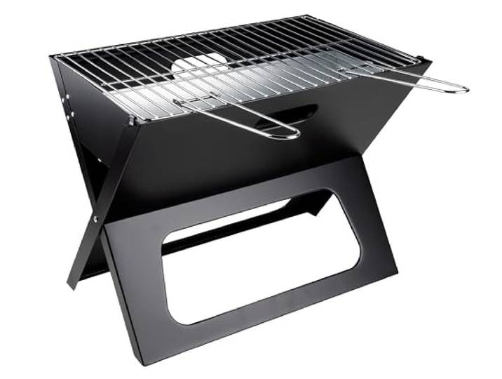 alpina Charbon de Bois de Table - Portable avec Grill et Couvercle - Compact pour Jardin et Extérieur - BBQ à Charbon - Argent
