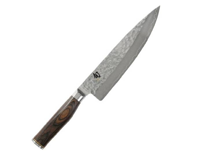 KAI Shun Premier Tim Mälzer japanisches Kochmesser 20 cm Klingenlänge - VG-MAX Kern 61 HRC, 32 Lagen Damast hochglanzpoliert - Pakkaholz mittelbraun gemasert - Hammerschlagoberfläche - Made in Japan