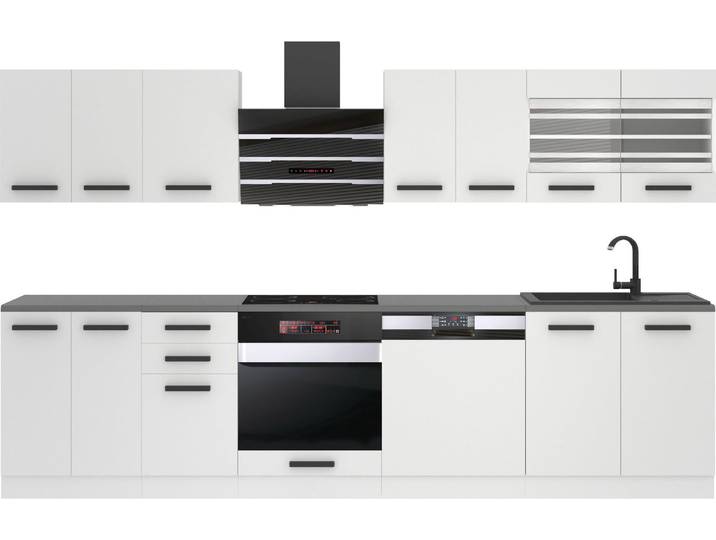 Belini Cuisine bloc Lucy - Meubles de cuisine 300 cm Cuisine équipée sans appareils électroménagers avec placards et armoires basses\, sans plans de travail\, blanc mat