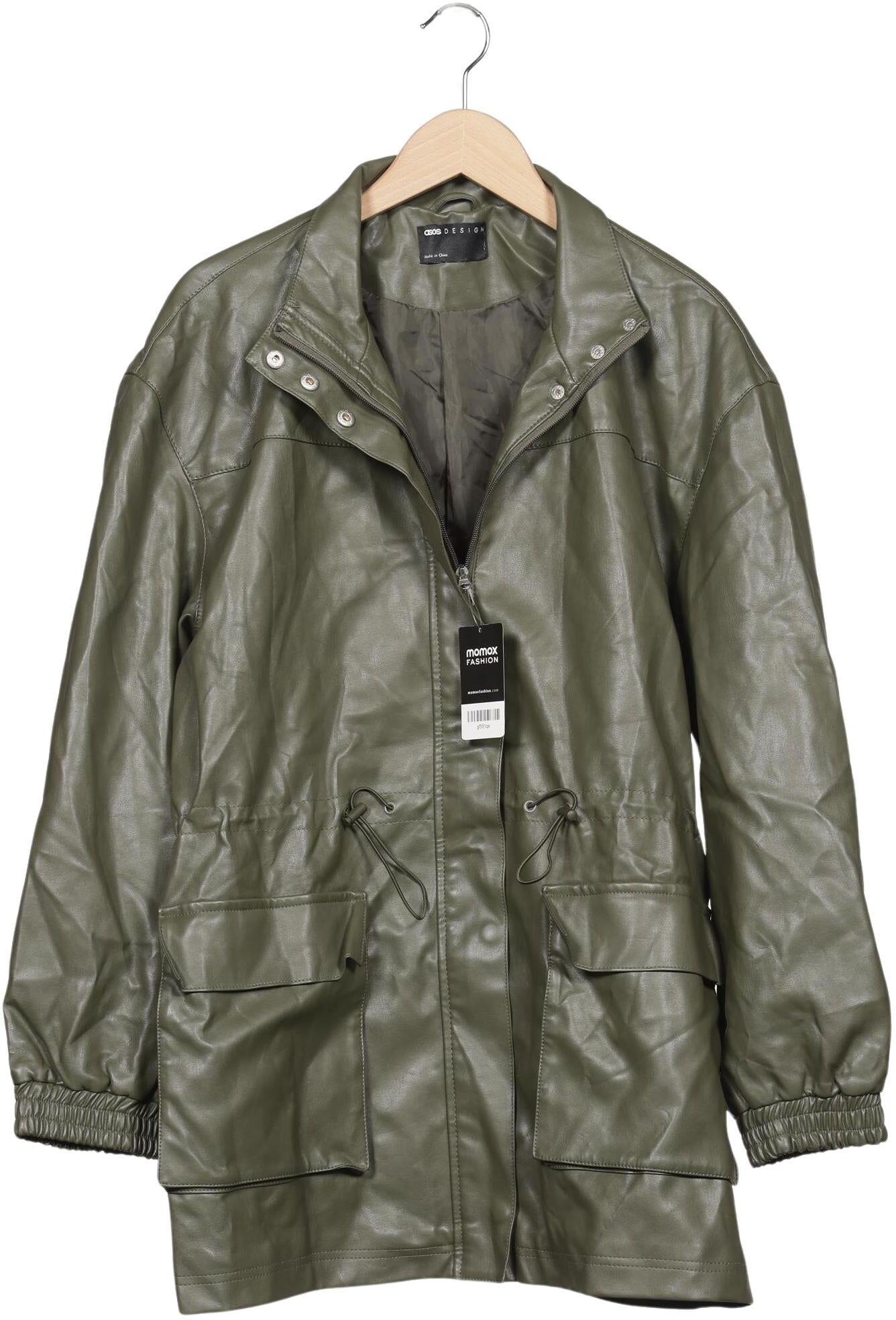 asos Damen Mantel, Grün, Gr. EU 38, Kunstleder / Synthetik / Viskose - Second Hand