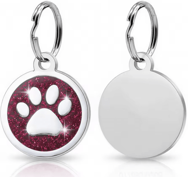 Inspire Picks Personalized Paw Print Pet ID Tag Engraved Glitter Name Tag For Dogs & Cats rose Tag 1pcs style A