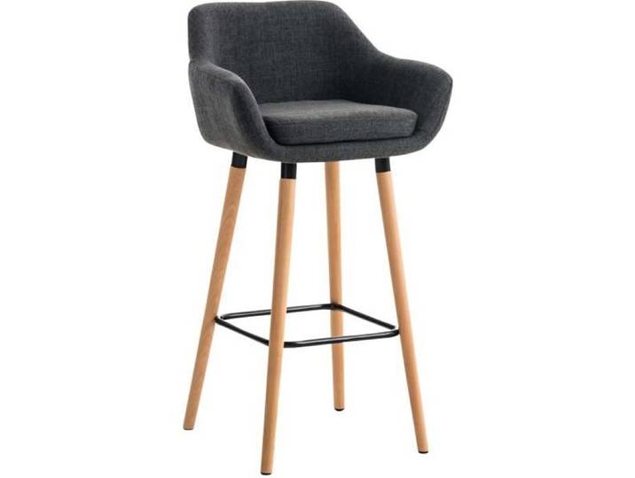 Tabouret de bar Grant tissu avec Pieds en Bois et repose-pieds en Métal Gris foncé