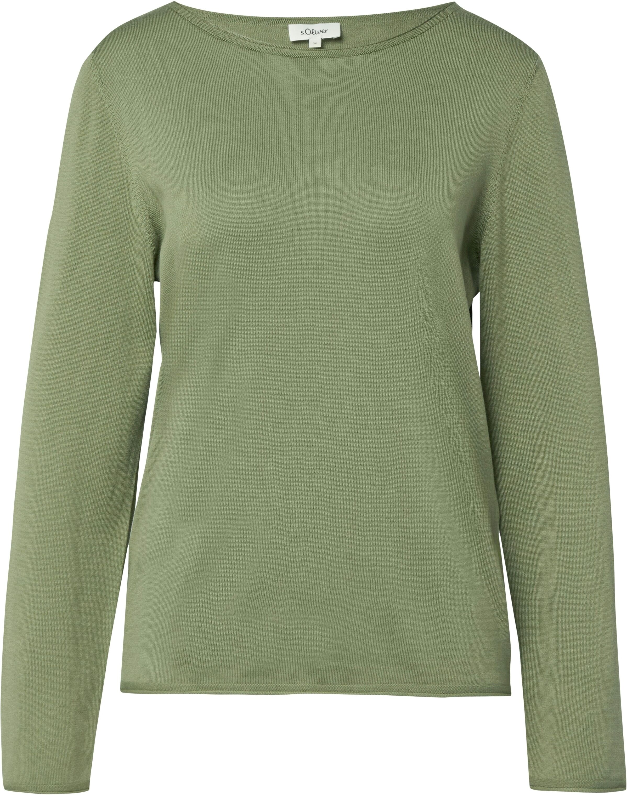 Strickpullover S.OLIVER, Damen, Gr. 34, grün (khaki), Strick, Obermaterial: 100% Baumwolle, unifarben, normal hüftbedeckend, U-Boot-Ausschnitt, Pullover Strickpullover, mit U-Boot-Ausschnitt khaki 34